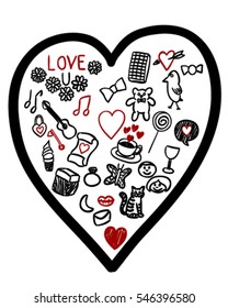 Red,black and white valentine day doodle vector art
