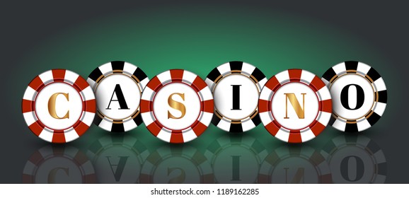 Red-black-casino Chips on the green background.