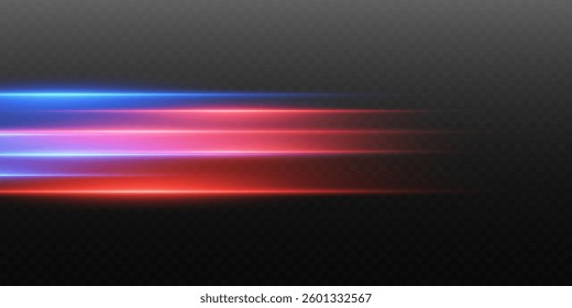 Red-blue lines of light and speed. On a transparent background.