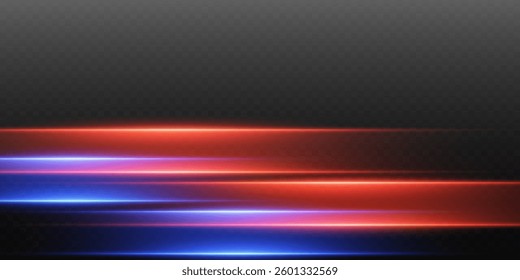 Red-blue lines of light and speed. On a transparent background.