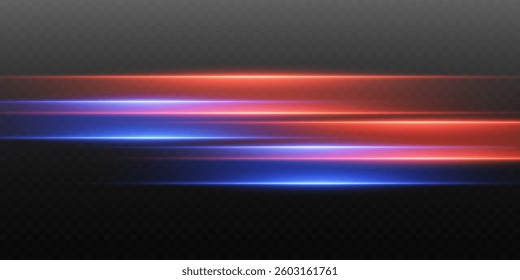 Red-blue lines of light and speed. On a transparent background.