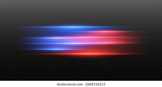 Red-blue lines of light and speed. On a transparent background.