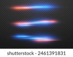 Red-blue lines of speed and light. Dynamic movement of rays and effects. On a transparent background.	