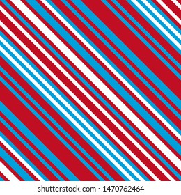 Red-blue pattern with slanted diagonal stripes. Seamless candy cane texture. Vector illustration
