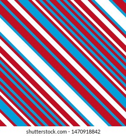 Red-blue pattern with slanted diagonal stripes. Seamless candy cane texture. Vector illustration
