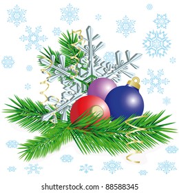red,blue and violet balls with snowflake