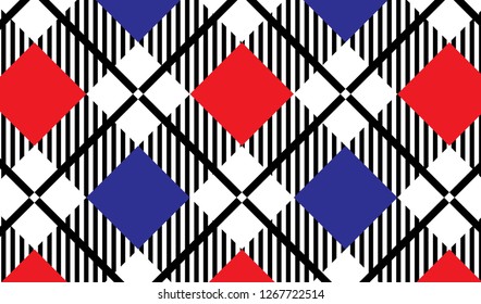 Red,blue and white tartan plaid pattern.Texture from rhombus for - plaid,clothes,shirts,dresses,paper,bedding,blankets,quilts and other textile products.Vector illustration.EPS-10.