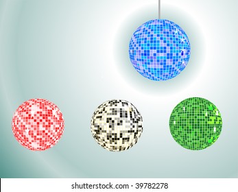 red,blue.green and silver mirror ball