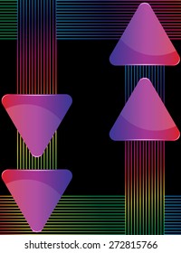 Red-blue-violet glass triangular plates with decoration colorful lines