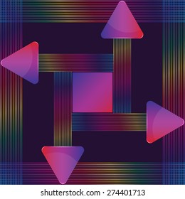 Red-blue-violet glass triangular presentation signs with abstract colorful lines design
