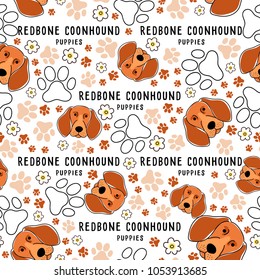 Redbone Coonhound : Dog breed collection : Seamless Pattern : Vector Illustration