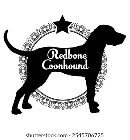 Redbone Coonhound. cão silhueta, cão, raças de cães, vetor, silhueta, design de logotipo, animal, ilustração, ícone, sinal, preto, animal de estimação