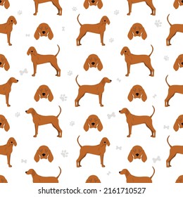 Redbone coonhound seamless pattern. Different poses, coat colors set.  Vector illustration