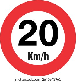 Red-bordered circular road sign displaying "20 Km", indicating a maximum speed limit