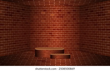 Quarto de parede de tijolo vermelho-marrom para exibição de canto