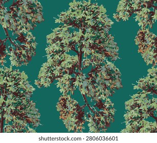 Redbud Blossom Gray backgrounded Seamless Floral Pattern with Spring Botanical Branches Background Seamless Pattern, All over printed style, trendy fashionable artwork pattern.
