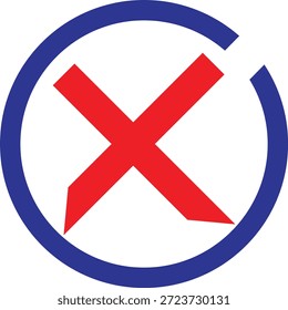 redcross in bluecircle symbol for forbidden or incorrect warning sign
