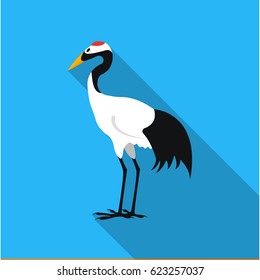 Red-crowned crane icon in flat style isolated on white background. Japan symbol stock vector illustration.