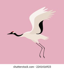 Red-crowned japanese crane. Cute bird illustration. Vector illustration for prints, clothing, packaging, stickers.