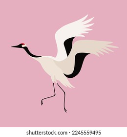 Red-crowned japanese crane. Cute bird illustration. Vector illustration for prints, clothing, packaging, stickers.