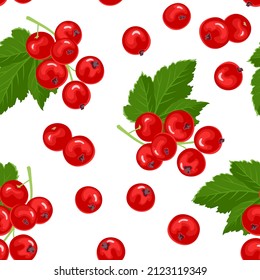 Redcurrant background. Berry fruit seamless pattern. Vector cartoon flat illustration. Branches of fresh berries.