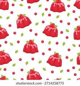 Redcurrant jelly pudding seamless pattern. Flat vector clipart, illustration with isolated background.