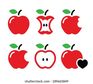 Redd Apple, apple core, bitten, half vector icons 