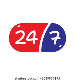Red-dark blue 24-7 logo. 24-7 concept on white background