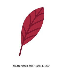 Reddened leaf of a walnut tree. Autumn element, clipart, object, item for graphic design. Cute red fallen leaves. Traditional autumnal season sign. Decor for card, banner, poster for Thanksgiving.