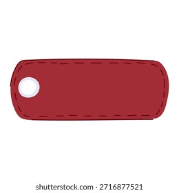Reddish brown flat leather style tag with decorative stitching and a reinforced eyelet, blank center for custom textideal for pricing, branding, labels, or vintage inspired designs