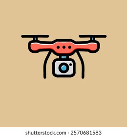 reddish colored drone vector design illustration, with camera below, modern technology for them from a height.