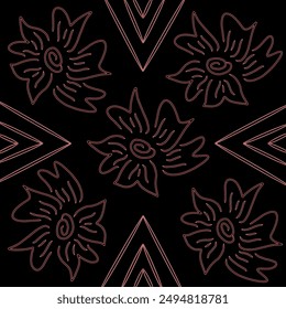 Reddish Floral Design Pattern Against Black Background. Can be used as cushion,  fabric, curtain,  carpet, cover, card, background pattern.