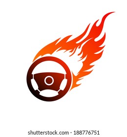 Reddish orange symbol burning automobile steering