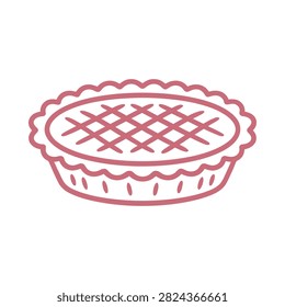 Reddish pink pie illustration with lattice crust line art style