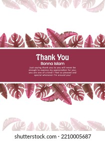 Reddish set of tropical palm leaves thank you card