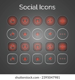 Reddish Theme Set of generic social media user interface icons. Like, comment, share and save icons. Social media flat icon. Vector