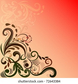Reddish vector background with floral corner ornament.