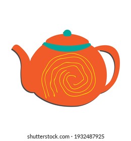 Reddish yellow teapot on a white background. Vector illustration.