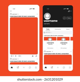 Reddit UI mockup template. Social media platform layout and discussion forum design. Reddit post, comment section, and user profile interface. Website and mobile app mockup for online communities.