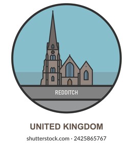 Redditch. Cities and towns in United Kingdom. Flat landmark