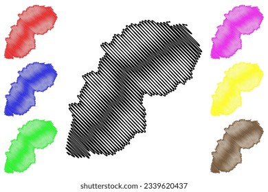 Redditch Non-metropolitan district, Borough (United Kingdom of Great Britain and Northern Ireland, ceremonial county Worcestershire or Worcs, England) map vector illustration, scribble sketch map