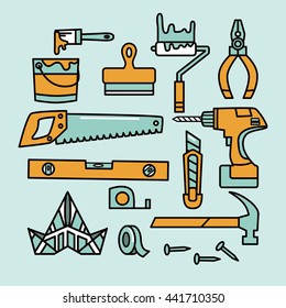 Redecoration tools. Vector icon set.