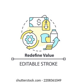 Redefine values concept icon. Change product package size. Managing prices abstract idea thin line illustration. Isolated outline drawing. Editable stroke. Arial, Myriad Pro-Bold fonts used