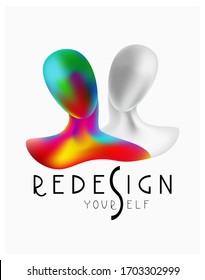 Rediseñar el lema con siluetas 3d de mujeres. Ilustración del vector