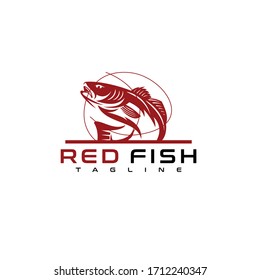 Redfish Emblem White Background Fishing Logo Design Vector Illustration