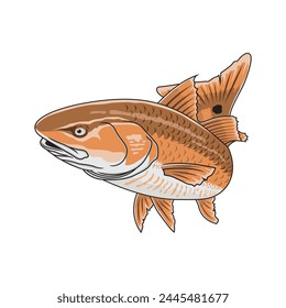 Red Fish Tambor rojo Ilustración de pesca Logo Imagen de Vector Camiseta