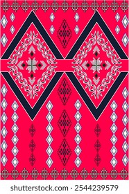 REd,Geometric Ethnic pattern,Padrão étnico geométrico,
Tecido tribal ameríndio, azulejo, tapete, vetor,
desenho de ilustração, sobre fundo azul marinho