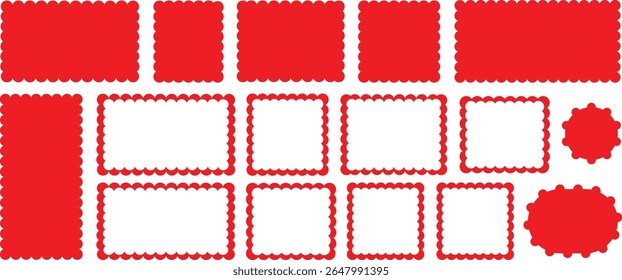 red.Geometric shapes with scallop and zigzag edges set. Zig zag edge circle, square shape collection. kalarful and raund	

