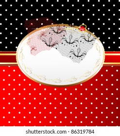red-gold background with lace and jewelry pin