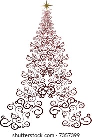 RED-GOLD FLORAL Christmas Tree - VECTOR